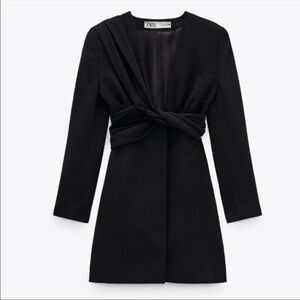 Zara Black Long Sleeve Twist-Waist Mini Dress